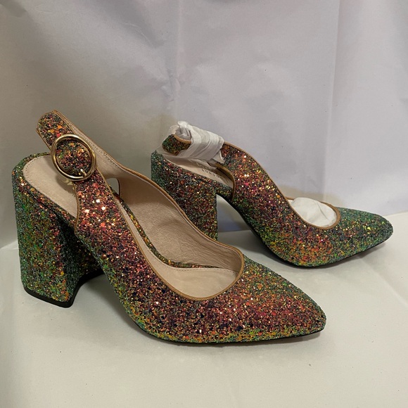 🎉HP🎉Shelly London Peacock Glitter Heels - Picture 7 of 16